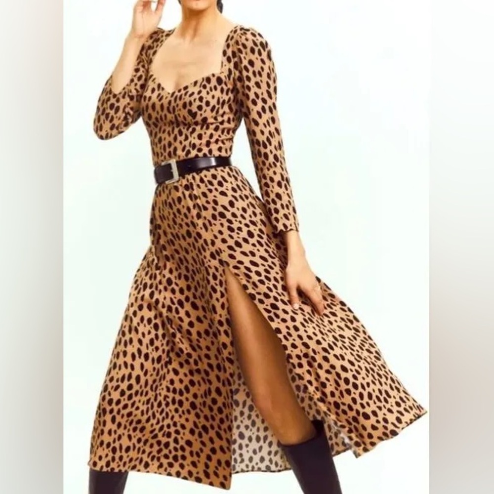 Reformation Brown Leopard-Print A-Line Maxi Dress with Side Slit